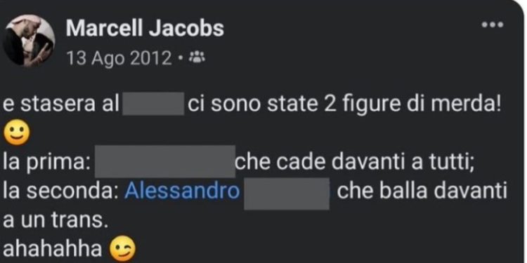 Il post del 2012 di Marcell Jacobs (foto: profilo Instagram Mario Adinolfi)