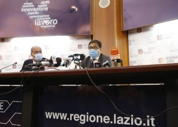 Nicola Zingaretti, Alessio D’Amato e Vittorio Gallinella in conferenza stampa (Foto: LaPresse)