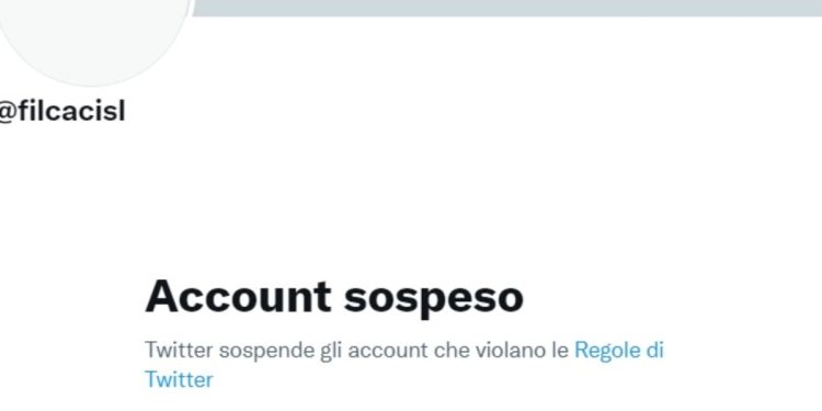 Filca Cisl, account sospeso (foto: Twitter)