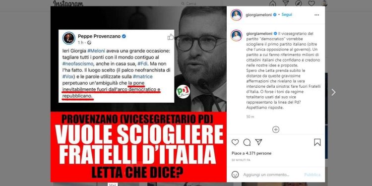 Provenzano vs Meloni, screen da Instagram