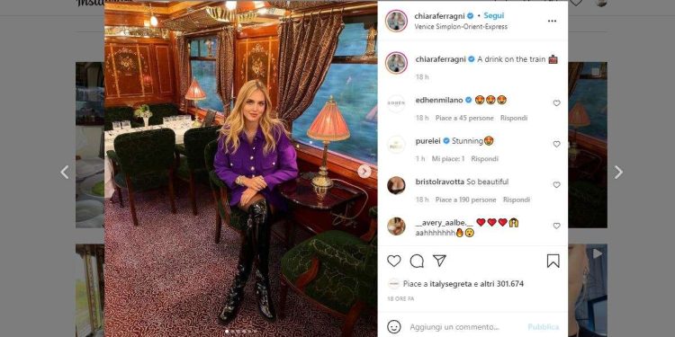 Chiara Ferragni sull'Orient Express (Instagram)