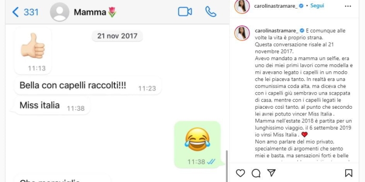 Carolina Stramare e il post Instagram sulla mamma