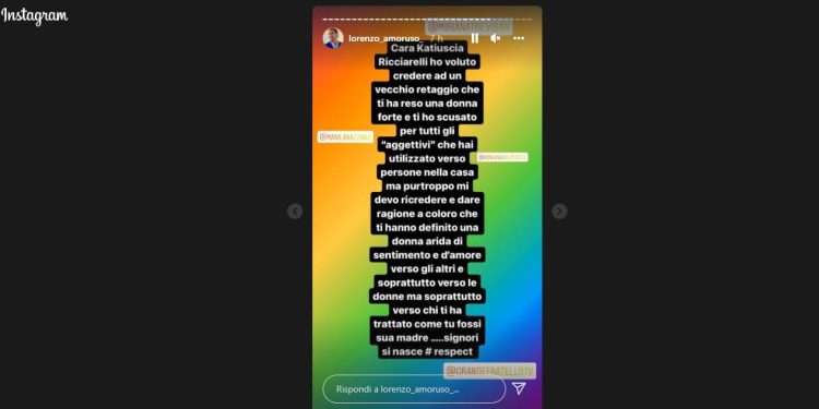 La stories di Lorenzo Amoruso su Instagram