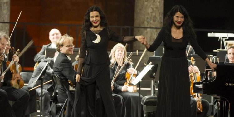 Sisters Katia and Marielle Labeque after their performance at Carlos V Palace with the Orchestra of Granada City during the 65th International Festival of Music and Dance of Granada, Andalusia, Spain, 4 June 2016. EFE/Miguel Angel Molina