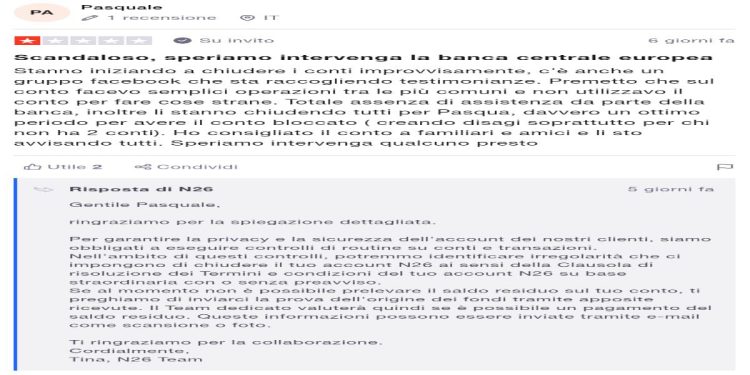 N26 chiude i conti e gli ex clienti si sfogano su Trustpilot