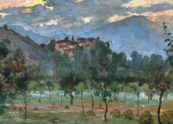 Bartolomeo Bezzi, Paesaggio al tramonto (1913, particolare)