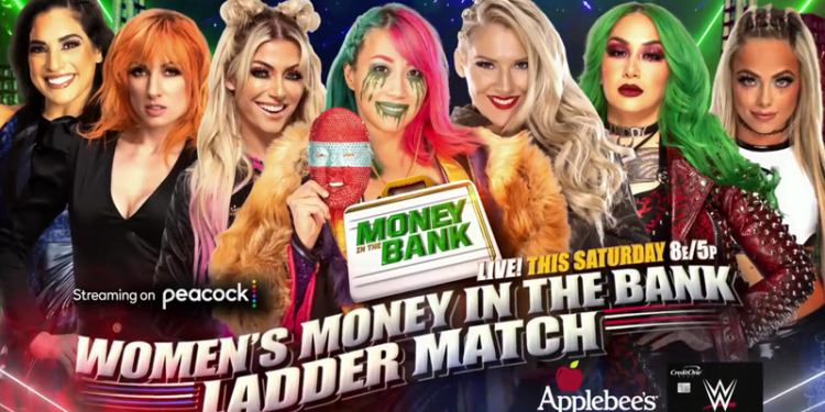 Raquel Rodriguez, Becky Lynch, Alexa Bliss, Asuka, Lacey Evans, Shotzi e Liv Morgan nel Money in the Bank Ladder match femminile