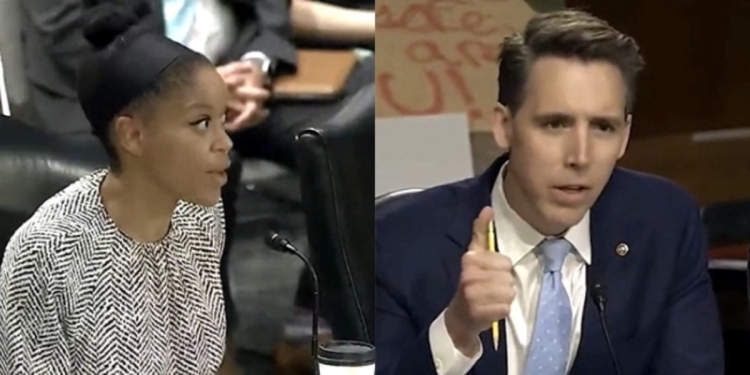 La professoressa di Berkeley Khiara Bridges e il senatore Usa Josh Hawley