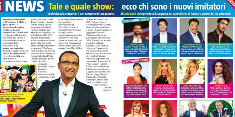 L'articolo di Tv Sorrisi e Canzoni dedicato al cast di Tale e Quale show 2022