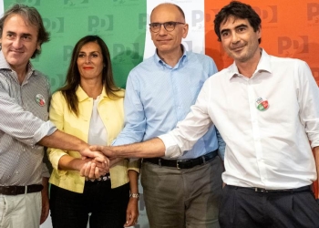 Angelo Bonelli, Fiorella Zavatta, Enrico Letta e Nicola Fratoianni (Foto: 2022, LaPresse)