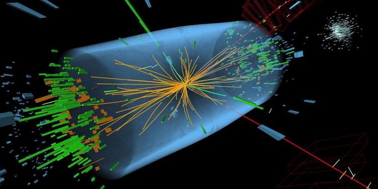 Collisione di particelle in LHC, rivelatrice del bosone di Higgs