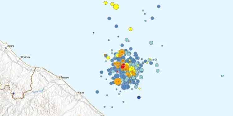 Mappa sismicità Costa Marchigiana Pesarese (Ingv)