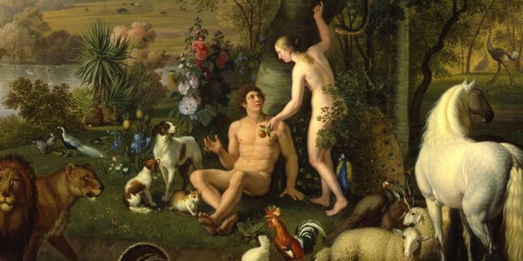 Wenzel Peter, Adamo ed Eva nel Paradiso Terrestre (olio su tela conservato presso la Pinacoteca Vaticana)