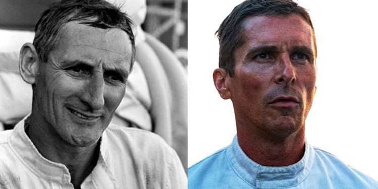 Ken Miles (a sinistra) interpretato da Christian Bale in "Le Mans '66"