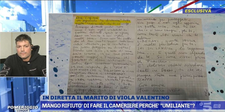 Francesco Mango e la lettera per Viola Valentino a Pomeriggio 5