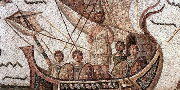 Ulisse e le sirene, mosaico del III sec. (particolare; Tunisi, Museo del Bardo)