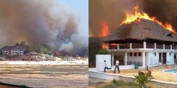 Il resort italiano in fiamme in Kenya (Twitter)