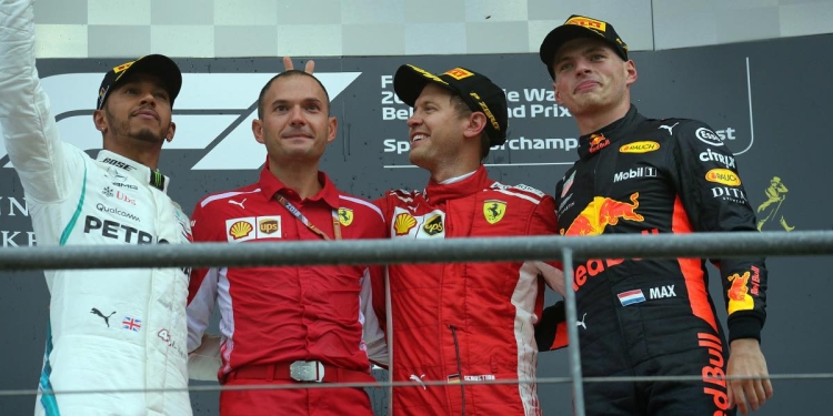 David Sanchez con Vettel, Hamilton e Verstappen (Foto: 2018, LaPresse)