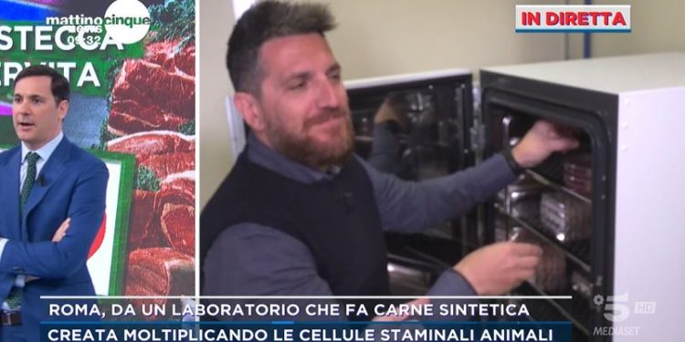 Carne sintetica a Mattino Cinque News