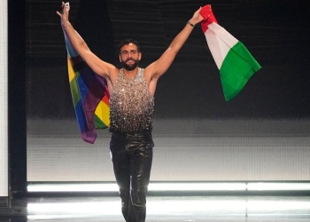 Marco Mengoni nella finale degli Eurovision 2023 (Foto: LaPresse)