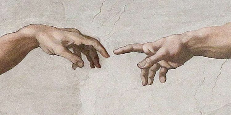 Michelangelo, Cappella Sistina, creazione di Adamo (1511 circa, particolare)