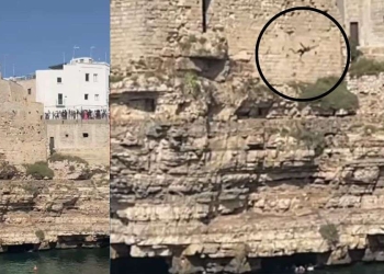 Il folle tuffo da Polignano a Mare (Frame del video)