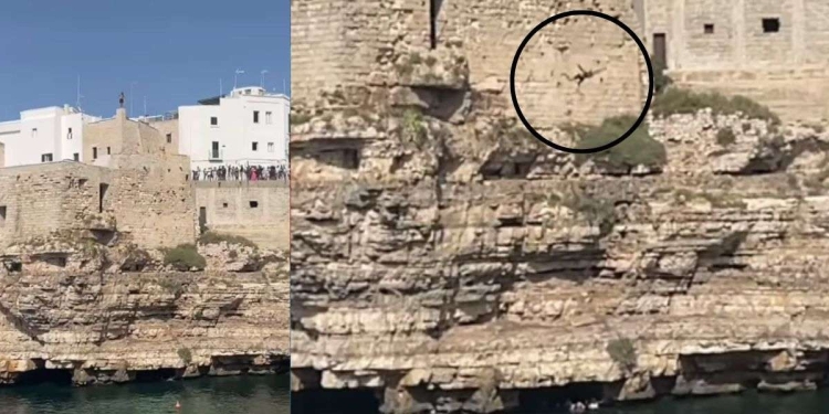 Il folle tuffo da Polignano a Mare (Frame del video)