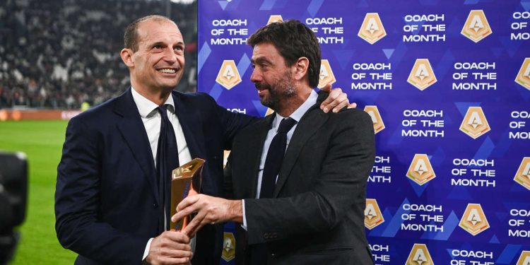 Andrea Agnelli con Massimiliano Allegri (Foto LaPresse)