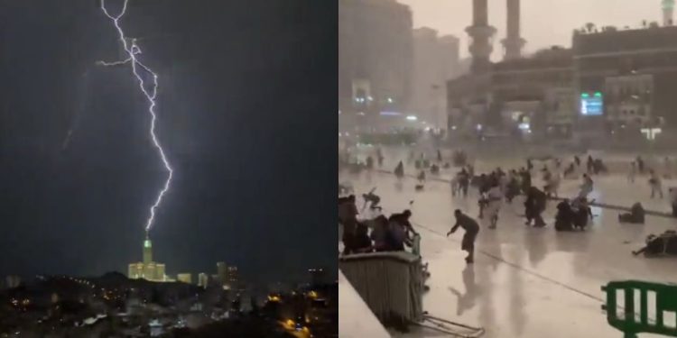 La violenta tempesta che ha colpito La Mecca (Twitter)