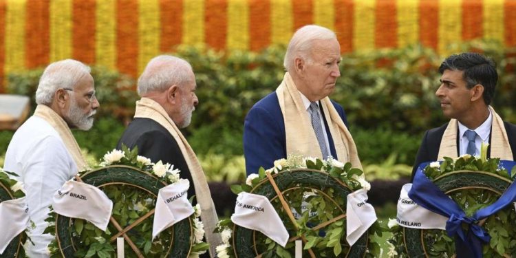 G20 in India: sa sin. Narendra Modi, Inácio Lula, Joe Biden, Rishi Sunak (LaPresse)