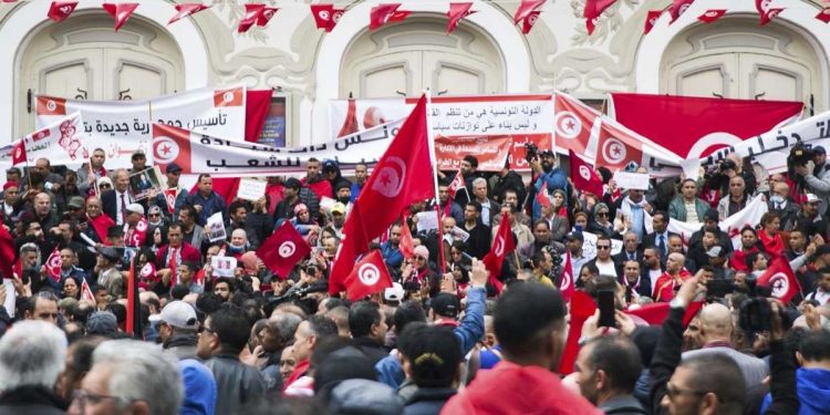 Tunisia, manifestazione pro Saied (LaPresse)