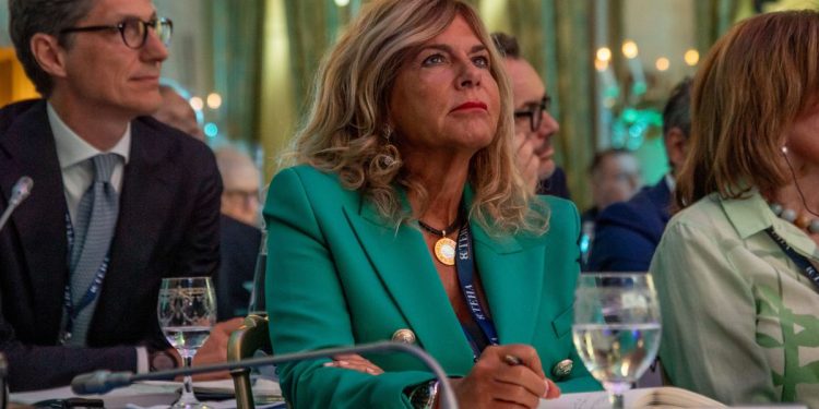 Emma Marcegaglia alla 49esima edizione del Forum Ambrosetti a Cernobbio (Foto: 2023, LaPresse)