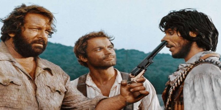 Bud Spencer e Terence Hill in una scena del film su Rete 4 (Foto Web)