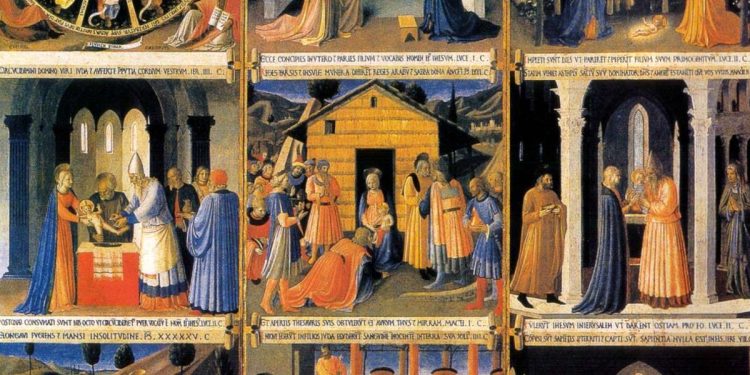 Beato Angelico, Armadio degli Argenti, particolare delle formelle centrali (1452-54)