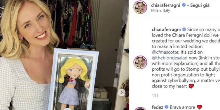 Chiara Ferragni e la bambola Trudi (screen da post Instagram)