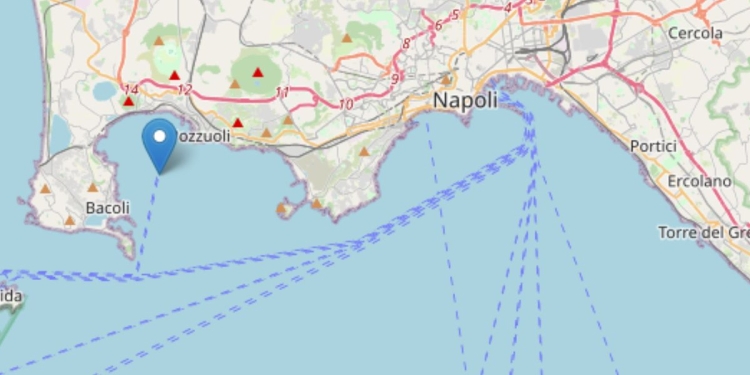 L'epicentro del terremoto di oggi ai Campi Flegrei (Ingv)