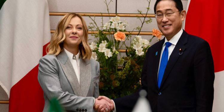 Italia-Giappone: Premier Giorgia Meloni con il Primo Ministro Fumio Kishida (Ansa, Filippo Attili, 2024)