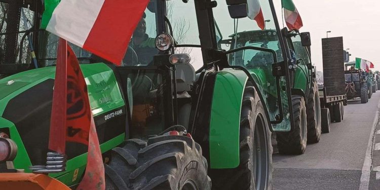 Agricoltori in protesta a Castel San Pietro (Bologna) (Ansa)