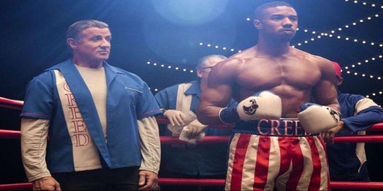 Sylvester Stallone e Michael B. Jordan in una scena del film in prima serata su Rai 2 (Foto Web)