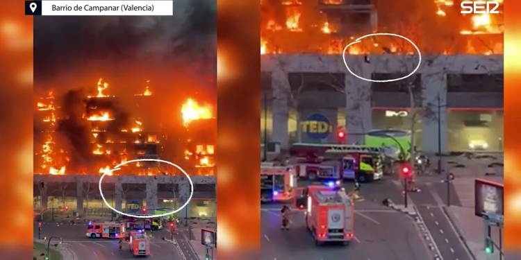 Incendio a Valencia, screen da Youtube