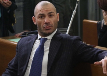 Riccardo Bossi, figlio di Umberto, all'interno del tribunale di Milano (Foto 2015: ANSA/STEFANO PORTA)