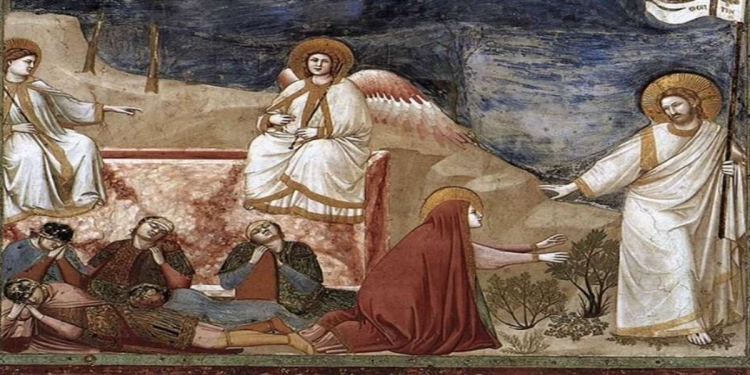 Giotto, Basilica di San Francesco: l'incontro di Maria Maddalena col Risorto e con l'Angelo il mattino di Pasqua (Foto Web)