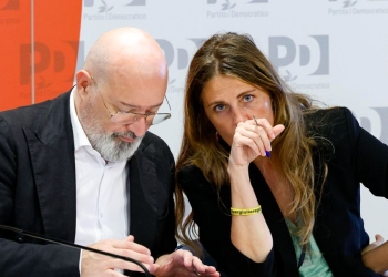 Stefano Bonaccini con Chiara Gribaudo (Ansa)