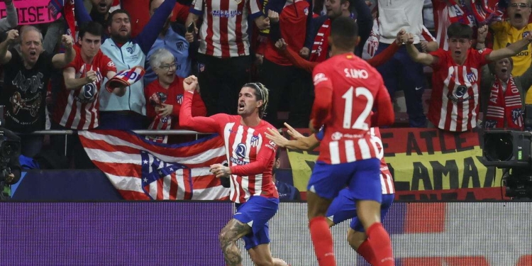 Rodrigo De Paul esulta per il gol in Atletico Madrid Borussia Dortmund (Foto ANSA)