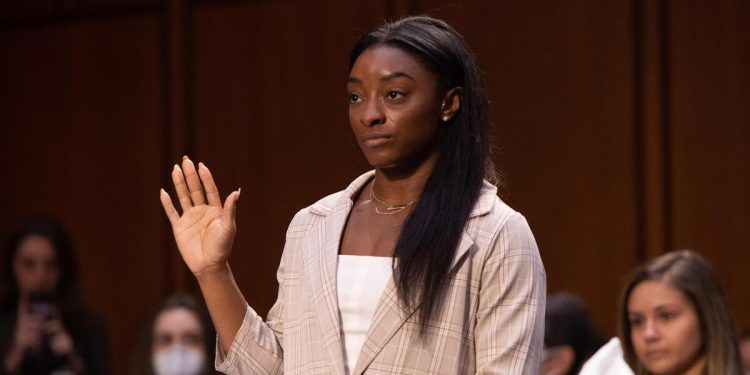 Simone Biles, una delle ginnaste abusate da Larry Nassar (Foto ANSA)