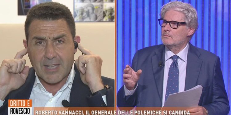 Il generale Roberto Vannacci in collegamento con Paolo Del Debbio a Dritto e Rovescio