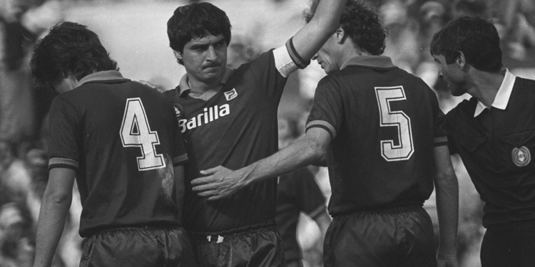 Agostino Di Bartolomei durante la partita Roma-Torino in una immagine del 15 maggio 1983 (Foto ANSA/ARCHIVIO)