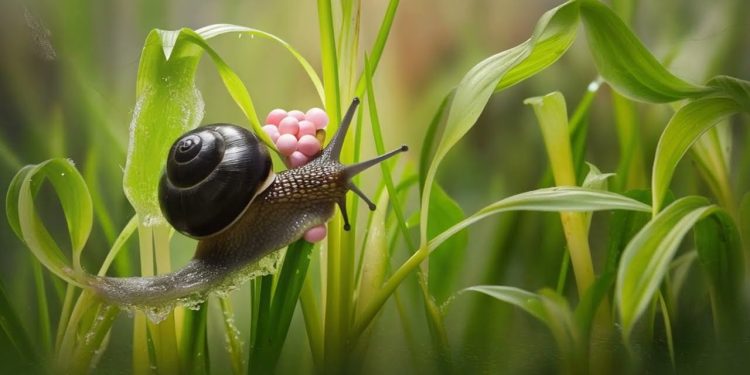 La lumaca mela dalle uova rosa