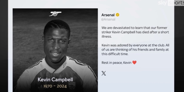 Kevin Campbell, il cordoglio dell'Arsenal (screen da YouTube Sky Sports)