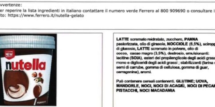 Nutella, avviso di richiamo per il gelato sul sito del Ministero della Salute